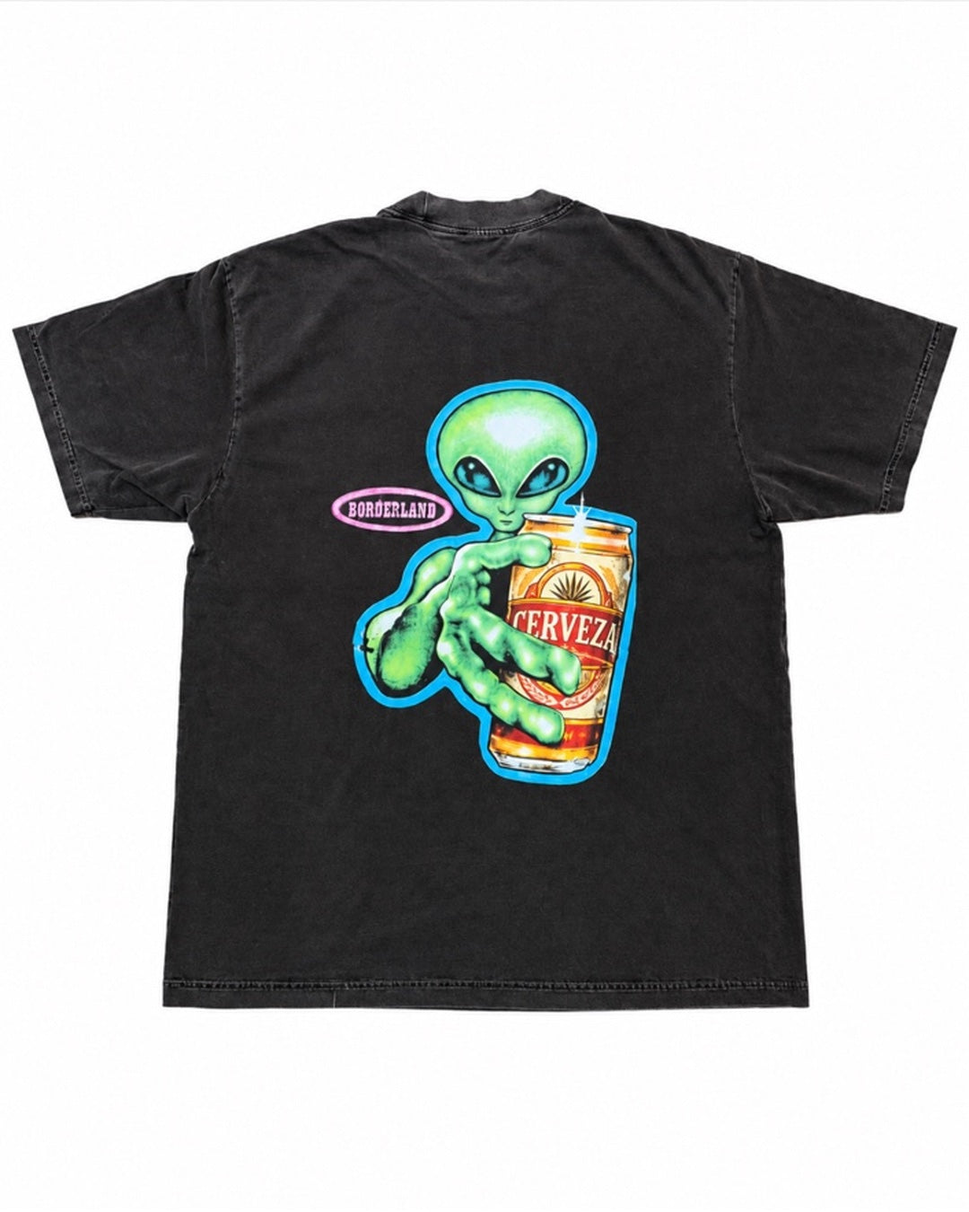 Cerveza Tee - back print, alien with cerveza can